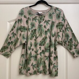 J. Jill Palm Leaf Sweater Women’s S oversized crewneck Beach tropical Cotton